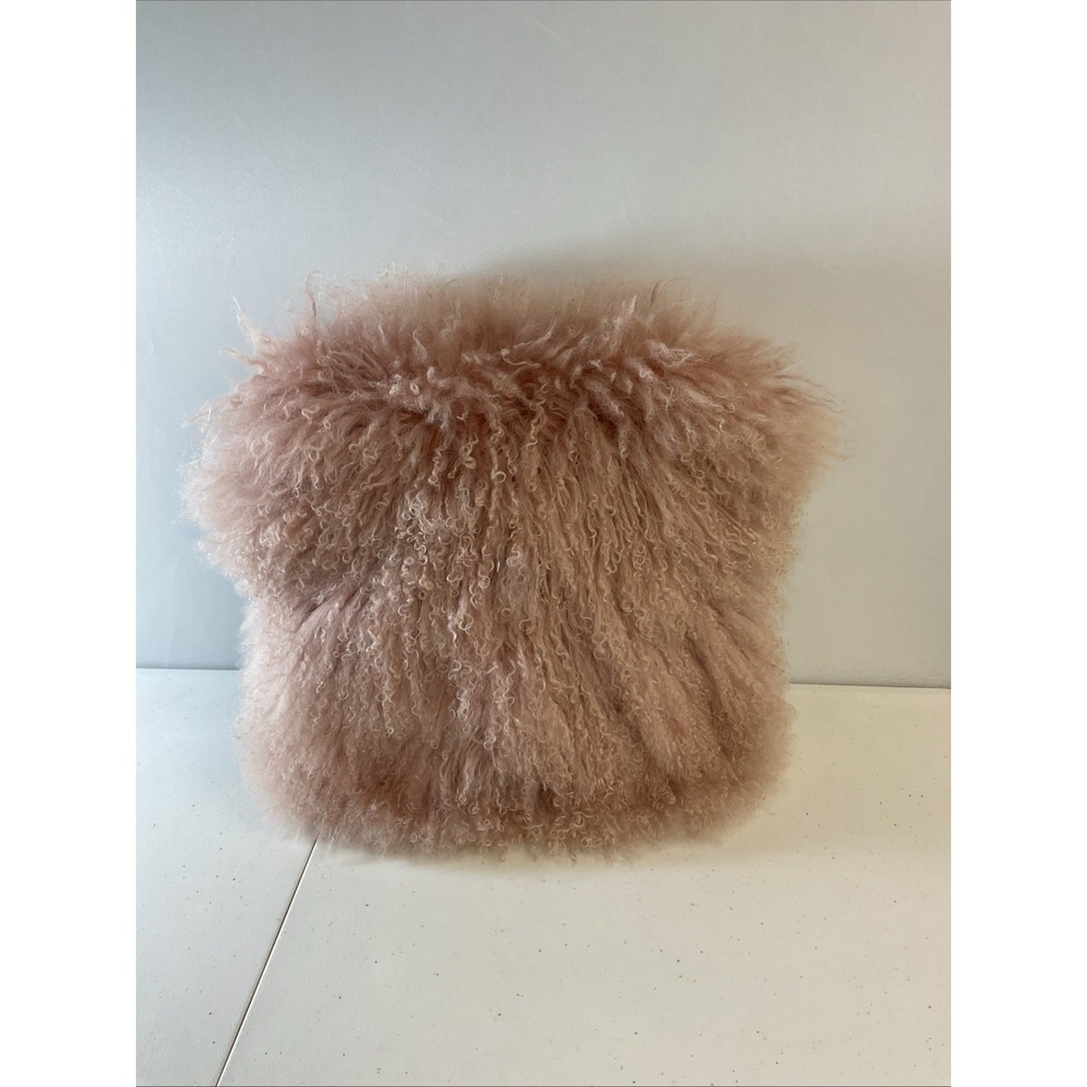 West Elm dyed Lamb Fur Pillow Pink With Insert Shaggy fluffy 16 x 16